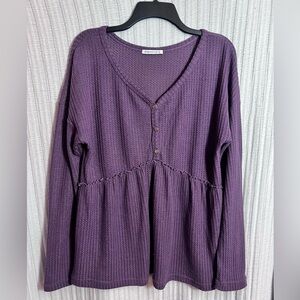 Chic Purple Button V-neck Women's Peplum Top